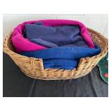 Wicker Basket with Blankets and Kitty Christmas Stocking