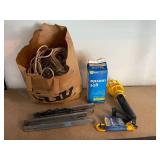 Lot of Rope, Epsom Salt, Metal Brackets, and Trouble Light