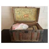 Vintage Steamer Trunk with Decorative Interior and Contents
