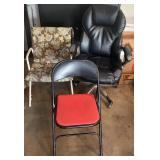 Lot of 3 Chairs - Black Folding Chair, Black Office Chair, Floral Print Chair