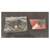 Lot of 2 Vintage Leather Bags - Black Briefcase and Multi-Colored Pouch
