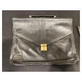 Lot of 2 Vintage Leather Bags - Black Briefcase and Multi-Colored Pouch