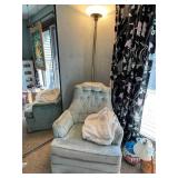 Light Blue Velvet Armchair and Standing Lamp