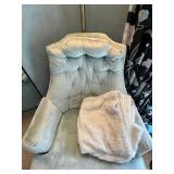 Light Blue Velvet Armchair and Standing Lamp