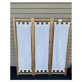 Wood and Fabric Folding Room Divider Screen, Wooden Box and Pot