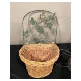 Assorted Decor Items: Ceramic Jar, Lamp, Candle Holder, Metal Basket