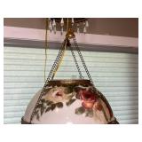 Antique Hanging Lamp with Floral Shade and Crystal Like Pendants