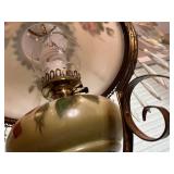 Antique Hanging Lamp with Floral Shade and Crystal Like Pendants