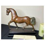 Decorative Home Decor Lot with Bronze Horse Statue, Vases, and Candles
