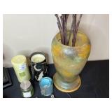 Decorative Home Decor Lot with Bronze Horse Statue, Vases, and Candles