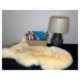 Home Decor Lot: Lamp, Lambskin Rug, and Assorted Books