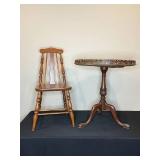 Antique Wooden Chair and Round Pedestal Table