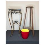 Lot of Decorative Plant Stands and Red Ceramic Planter
