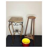 Lot of Decorative Plant Stands and Red Ceramic Planter
