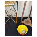 Lot of Decorative Plant Stands and Red Ceramic Planter