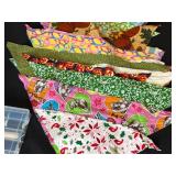 Lot of Craft Supplies Including Yarn, Quilting Fabrics, and Portable Organizer