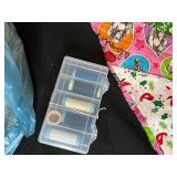 Lot of Craft Supplies Including Yarn, Quilting Fabrics, and Portable Organizer