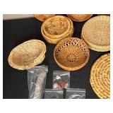 Lot of Assorted Woven Baskets, Framed Art, and Decorative Items