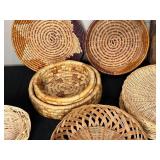 Lot of Assorted Woven Baskets, Framed Art, and Decorative Items