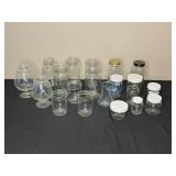 Lot of Assorted Mason Jars, Glasswares, and Containers