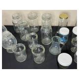 Lot of Assorted Mason Jars, Glasswares, and Containers