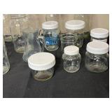 Lot of Assorted Mason Jars, Glasswares, and Containers