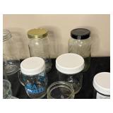 Lot of Assorted Mason Jars, Glasswares, and Containers
