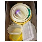 Assorted Plastic Storage Containers and Kitchen Accessories