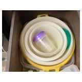 Assorted Plastic Storage Containers and Kitchen Accessories