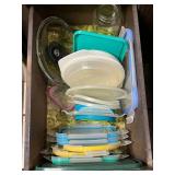 Assorted Plastic Storage Containers and Kitchen Accessories