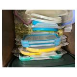 Assorted Plastic Storage Containers and Kitchen Accessories