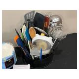 Assorted Kitchen Items Lot with Utensils, Teapot, and Pan