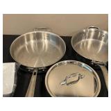 Lot of All-Clad, Pampered Chef, and Kirkland Signature Cookware