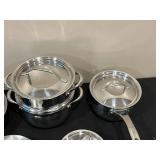Lot of All-Clad, Pampered Chef, and Kirkland Signature Cookware