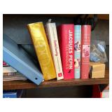 Wood Bookshelf with Cookbooks and Gardening Supplies