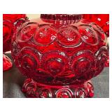 Set of 3 Vintage Red Glass Covered Jars/Candy Dishes