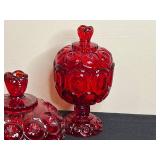 Set of 3 Vintage Red Glass Covered Jars/Candy Dishes