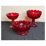 Set of 3 Vintage Ruby Red Glass Compote Bowls