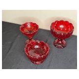 Set of 3 Vintage Ruby Red Glass Compote Bowls