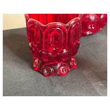 Vintage Ruby Red Pressed Glass Lot - Decanter, Vase, Compote, Candle Holder
