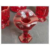 Vintage Ruby Red Pressed Glass Lot - Decanter, Vase, Compote, Candle Holder