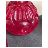 Vintage Ruby Red Pressed Glass Lot - Decanter, Vase, Compote, Candle Holder