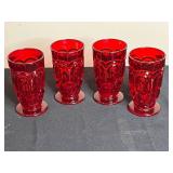 Set of 4 Vintage Ruby Red Thistle Glass Tumblers