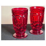 Set of 4 Vintage Ruby Red Thistle Glass Tumblers