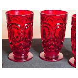 Set of 4 Vintage Ruby Red Thistle Glass Tumblers