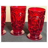 Set of 4 Vintage Ruby Red Thistle Glass Tumblers
