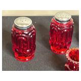 Lot of Red Glass Salt and Pepper Shakers and Accessories