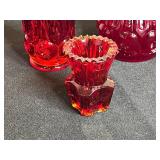 Lot of Red Glass Salt and Pepper Shakers and Accessories