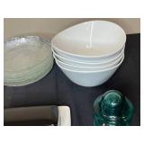 Collection of Various Glass and Ceramic Bowls with Vintage Insulator and Butter Dish