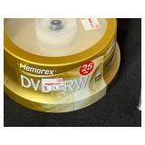 Lot of Memorex DVDs, CDs, and Plastic Storage Bin